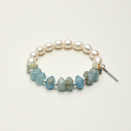 Aquamarine Pearl Sterling Silver Bracelet