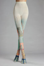 Hand-Drawn Romantic City Houses Tights with high elasticity and shaping fit, suitable for events, cosplay, street style, and gifting girls at Christmas