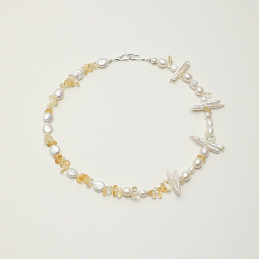 Baroque Clear Quartz Citrine Necklace