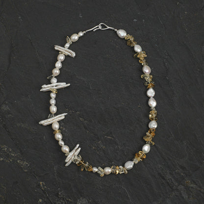 Baroque Clear Quartz Citrine Necklace