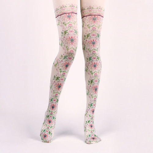 Baroque Floral Print Tights with high elasticity and compression,shaping fit and ideal for weddings, parties, ethnic outfits, and street fashion