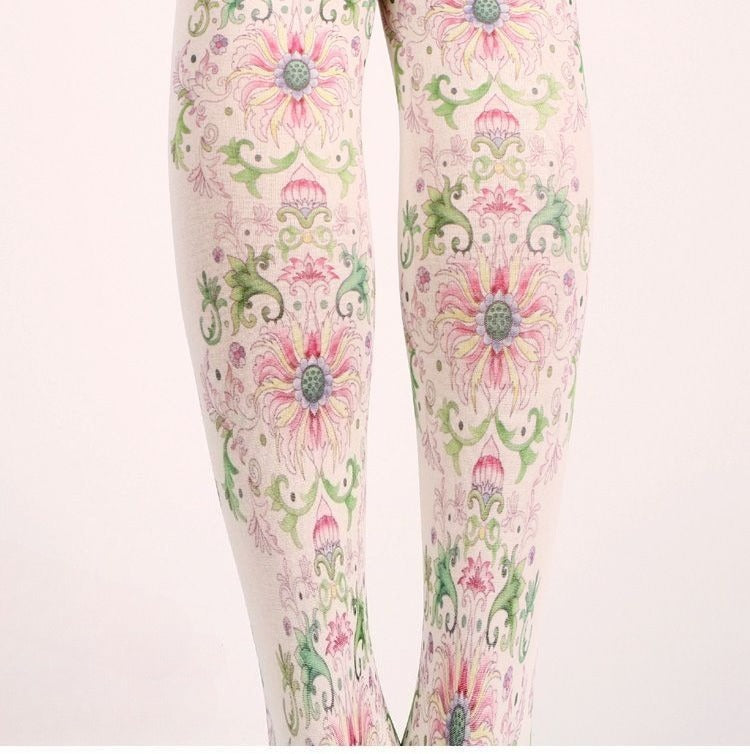 Baroque Floral Print Tights with high elasticity and compression,shaping fit and ideal for weddings, parties, ethnic outfits, and street fashion