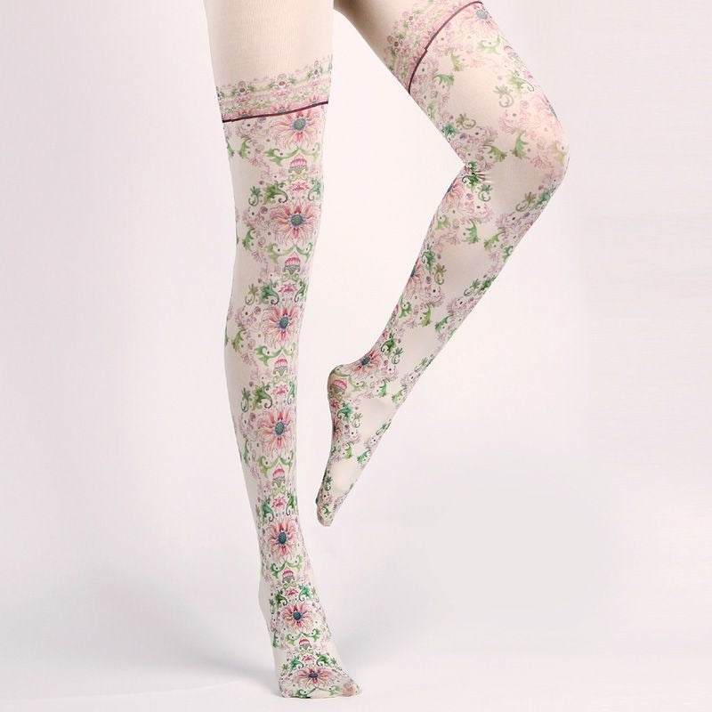 Baroque Floral Print Tights with high elasticity and compression,shaping fit and ideal for weddings, parties, ethnic outfits, and street fashion