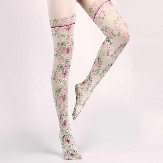 Baroque Floral Print Tights with high elasticity and compression,shaping fit and ideal for weddings, parties, ethnic outfits, and street fashion