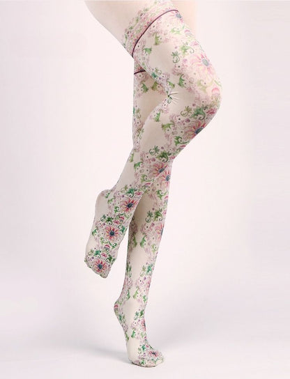 Baroque Floral Print Tights with high elasticity and compression,shaping fit and ideal for weddings, parties, ethnic outfits, and street fashion