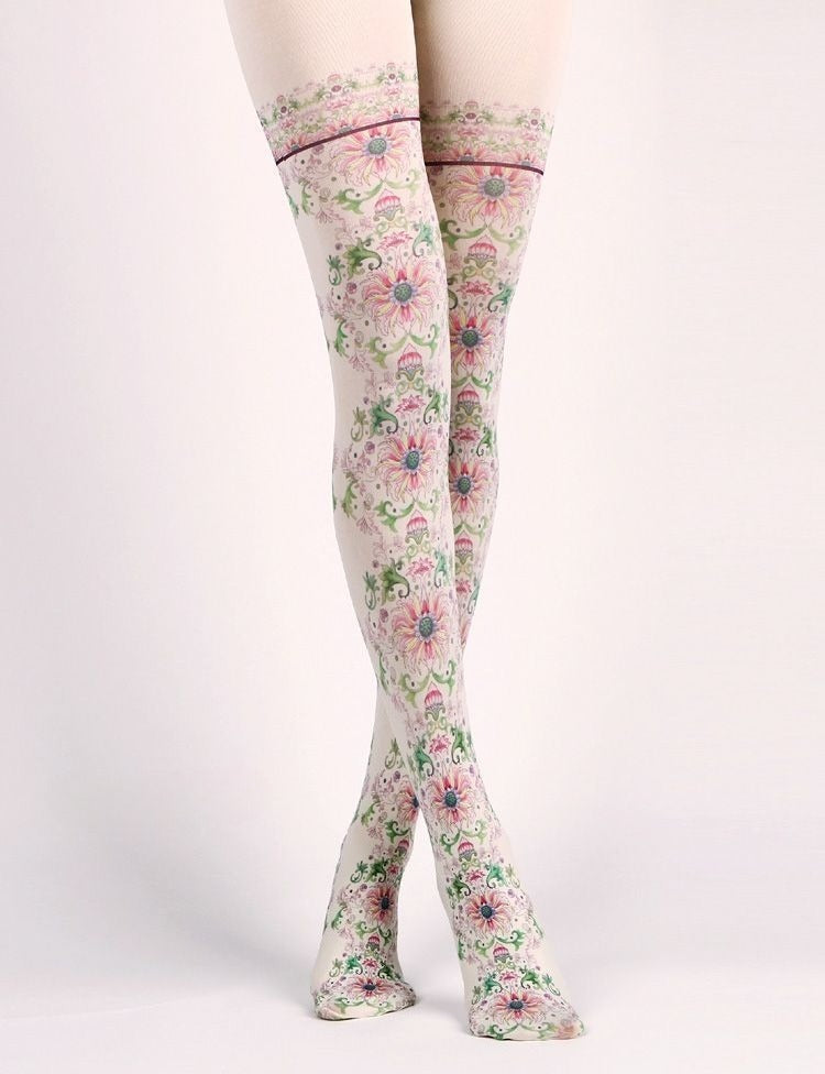 Baroque Floral Print Tights with high elasticity and compression,shaping fit and ideal for weddings, parties, ethnic outfits, and street fashion