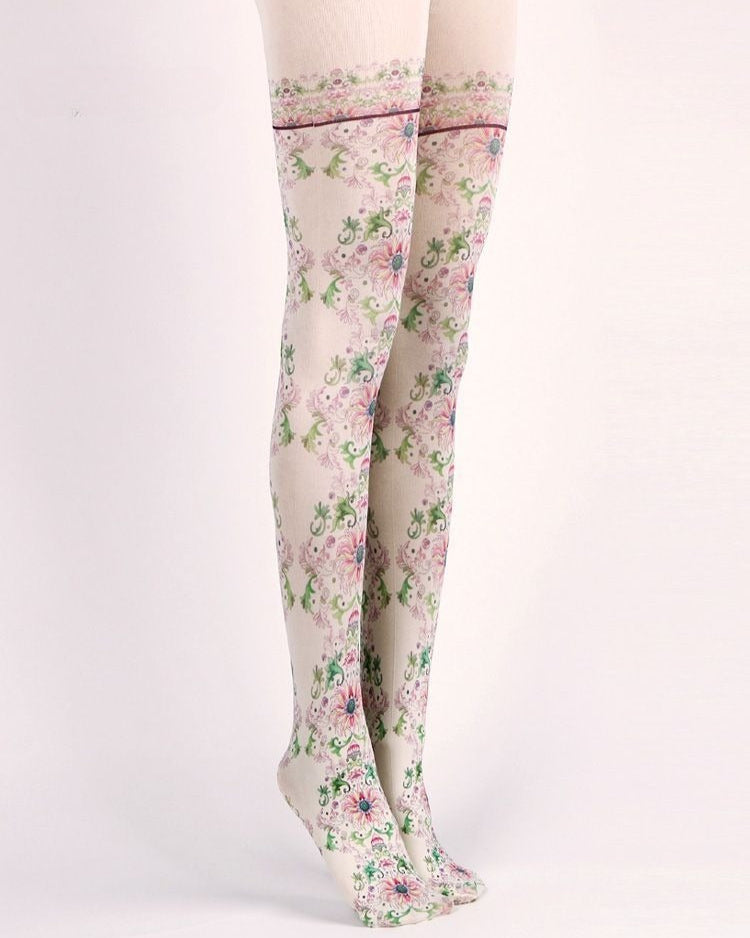 Baroque Floral Print Tights with high elasticity and compression,shaping fit and ideal for weddings, parties, ethnic outfits, and street fashion