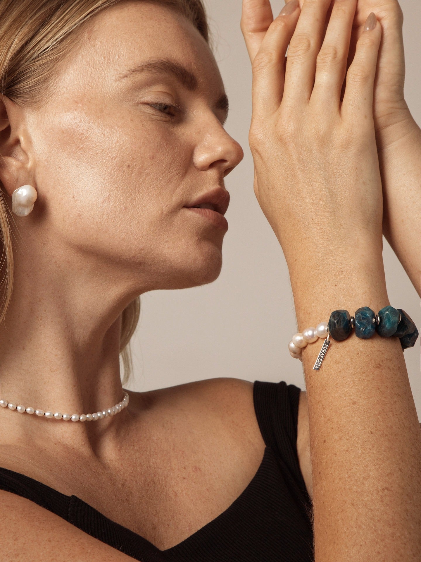 Blue Apatite Pearl Bracelet