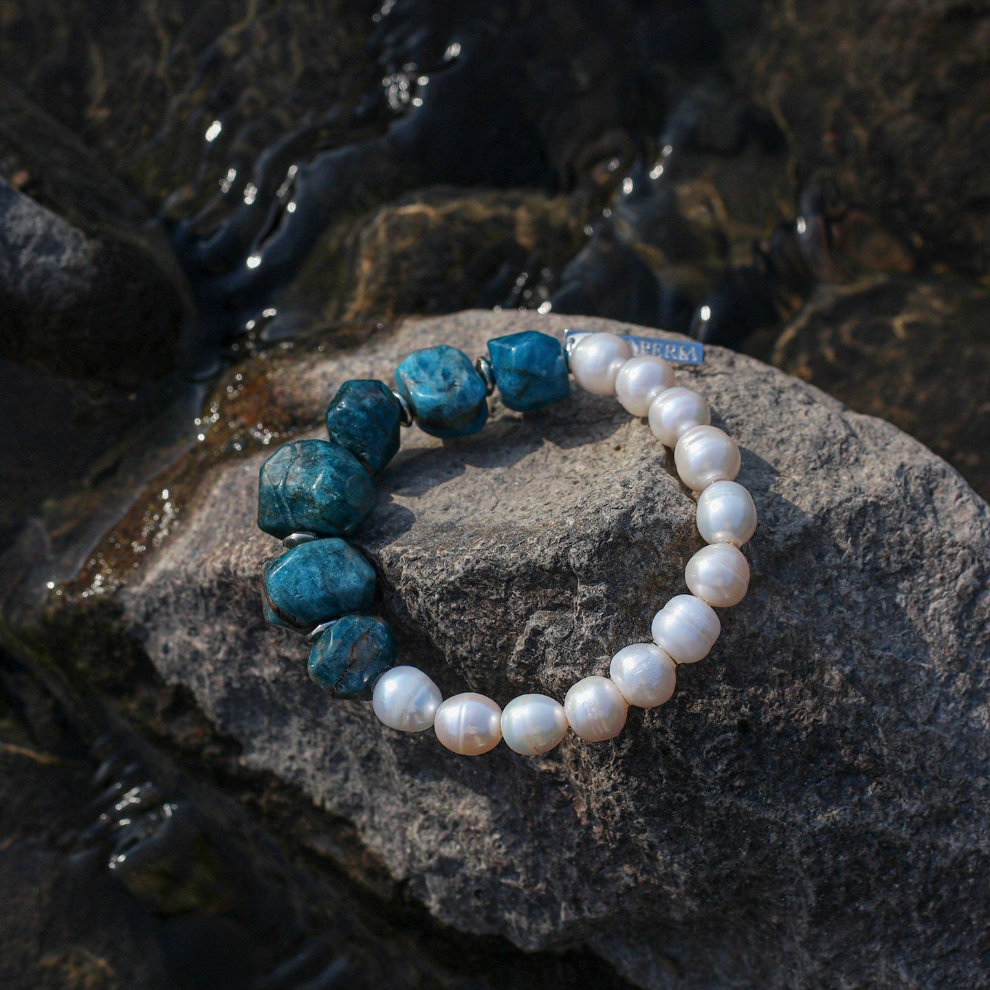Blue Apatite Pearl Bracelet