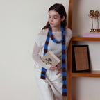 Blue Fluffy Knitted Scarf women Accessory