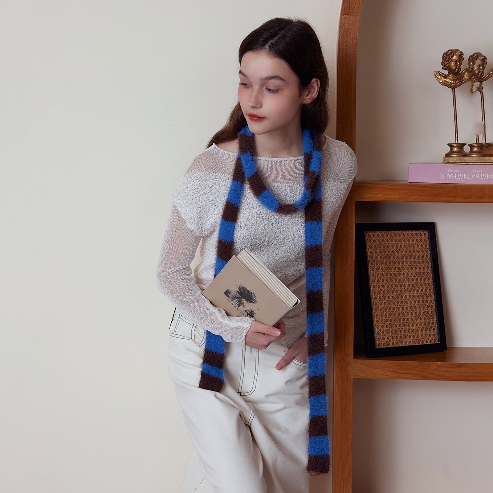 Blue Fluffy Knitted Scarf women Accessory