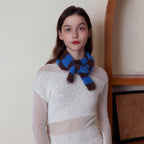 Blue Fluffy Knitted Scarf women Accessory