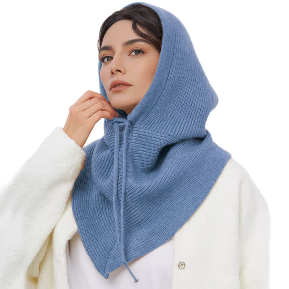 Blue Scarf Hat Women Woolen Hat
