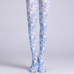 Blue and White Porcelain Tights with high elasticity and compression,shaping fit and ideal for weddings, parties, ethnic outfits, and street fashion
