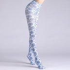 Blue and White Porcelain Tights with high elasticity and compression,shaping fit and ideal for weddings, parties, ethnic outfits, and street fashion