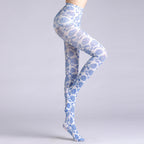 Blue and White Porcelain Tights with high elasticity and compression,shaping fit and ideal for weddings, parties, ethnic outfits, and street fashion