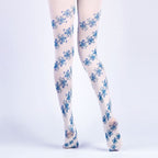 Vintage-Inspired Blue Floral Tights with high elasticity and compression,shaping fit and ideal for weddings, parties, ethnic outfits, and street fashion