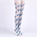 Vintage-Inspired Blue Floral Tights with high elasticity and compression,shaping fit and ideal for weddings, parties, ethnic outfits, and street fashion