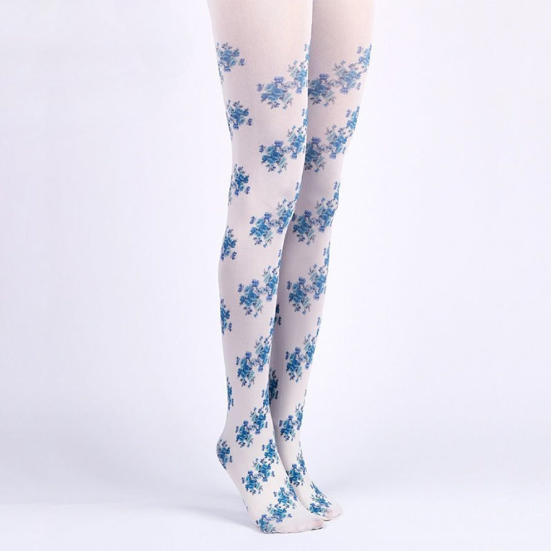 Vintage-Inspired Blue Floral Tights with high elasticity and compression,shaping fit and ideal for weddings, parties, ethnic outfits, and street fashion