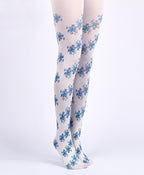 Vintage-Inspired Blue Floral Tights with high elasticity and compression,shaping fit and ideal for weddings, parties, ethnic outfits, and street fashion