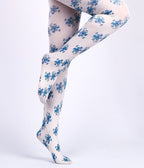 Vintage-Inspired Blue Floral Tights with high elasticity and compression,shaping fit and ideal for weddings, parties, ethnic outfits, and street fashion