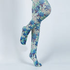 Retro Style Blue Floral Tights with high elasticity and compression,shaping fit and ideal for weddings, parties, ethnic outfits, and street fashion