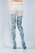 Retro Style Blue Floral Tights with high elasticity and compression,shaping fit and ideal for weddings, parties, ethnic outfits, and street fashion