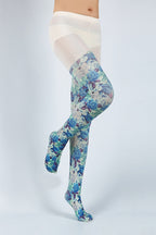Retro Style Blue Floral Tights with high elasticity and compression,shaping fit and ideal for weddings, parties, ethnic outfits, and street fashion
