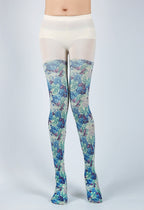 Retro Style Blue Floral Tights with high elasticity and compression,shaping fit and ideal for weddings, parties, ethnic outfits, and street fashion