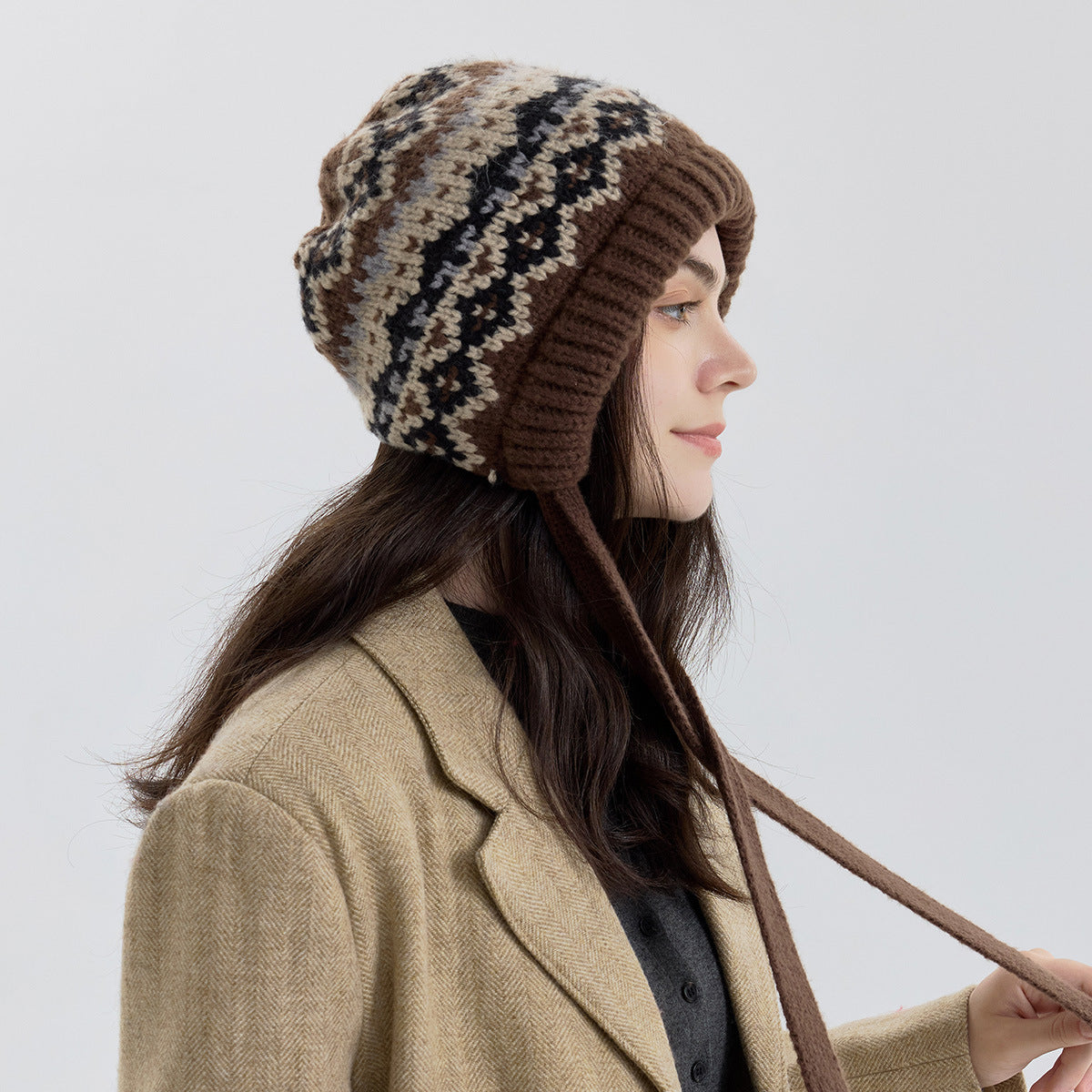 Brown Women Fair Isle Hat For winter