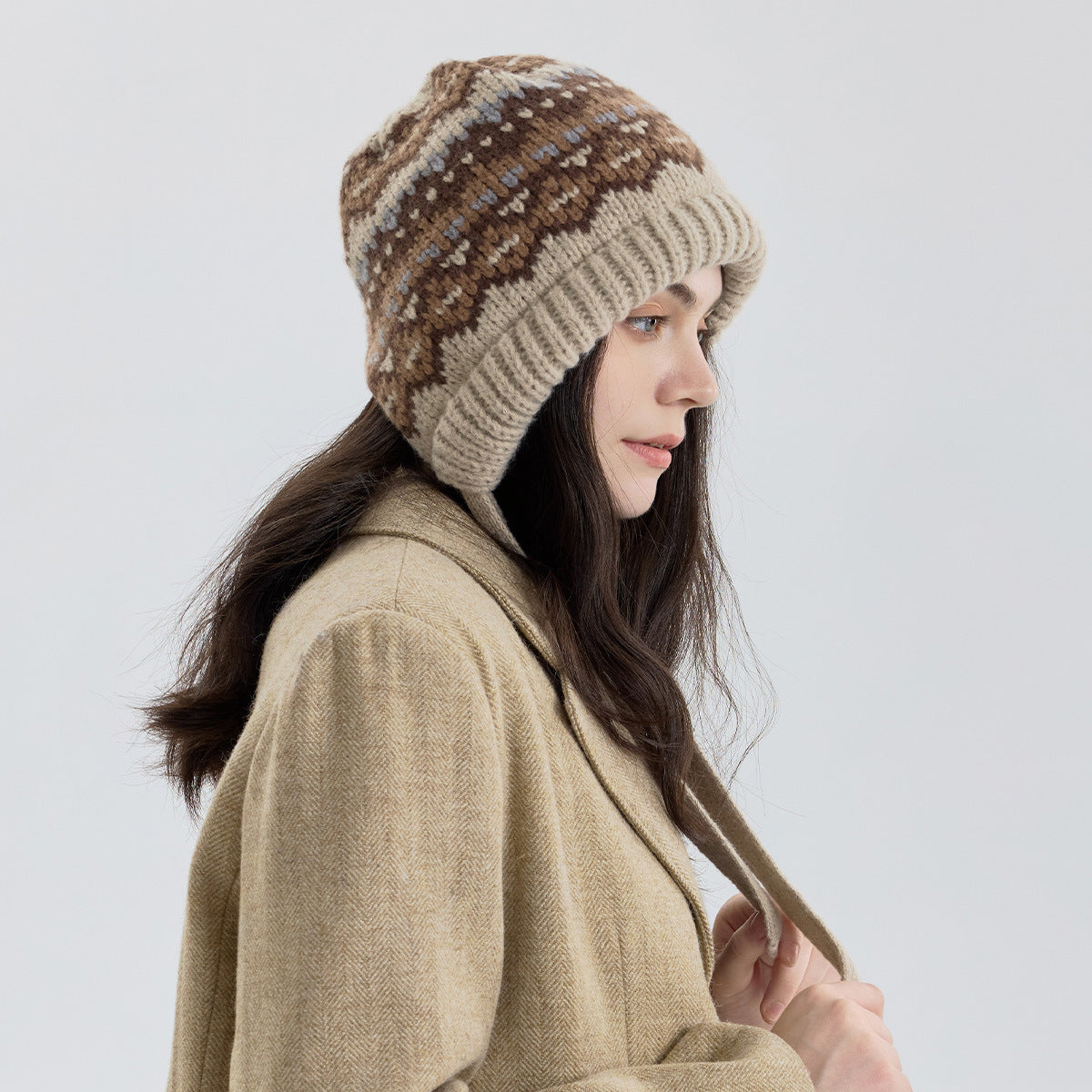 Brown Women Fair Isle Hat For winter