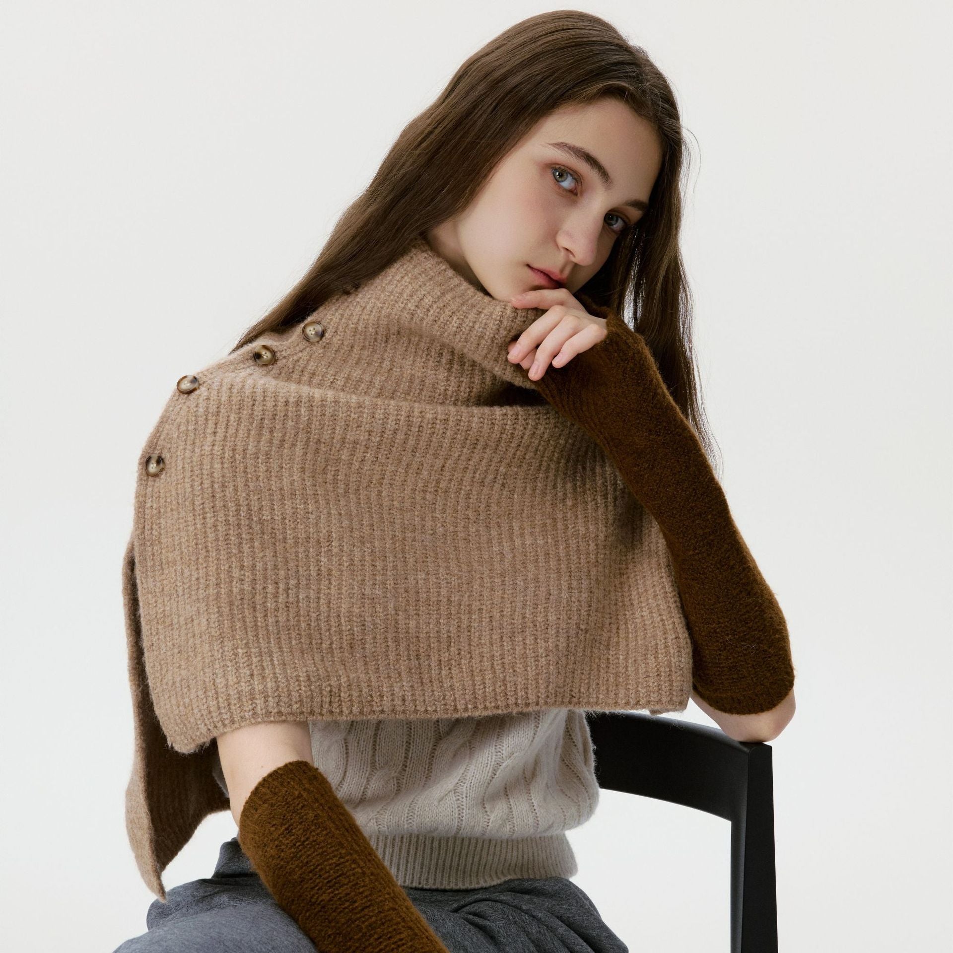 Brown woolen cape for women winter dress 03