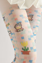 Cartoon Pixel Print Tights with high elasticity and shaping fit, suitable for events, cosplay, street style, and gifting girls at Christmas