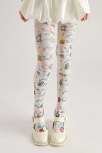 Cartoon Pixel Print Tights with high elasticity and shaping fit, suitable for events, cosplay, street style, and gifting girls at Christmas