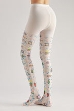 Cartoon Pixel Print Tights with high elasticity and shaping fit, suitable for events, cosplay, street style, and gifting girls at Christmas
