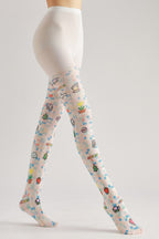 Cartoon Pixel Print Tights with high elasticity and shaping fit, suitable for events, cosplay, street style, and gifting girls at Christmas