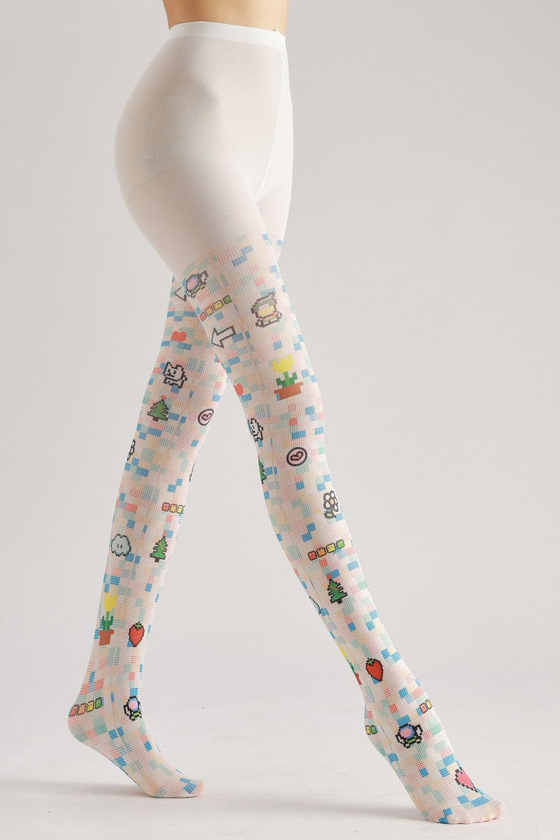 Cartoon Pixel Print Tights with high elasticity and shaping fit, suitable for events, cosplay, street style, and gifting girls at Christmas