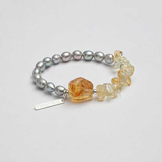 Citrine Gray Pearl Bracelet