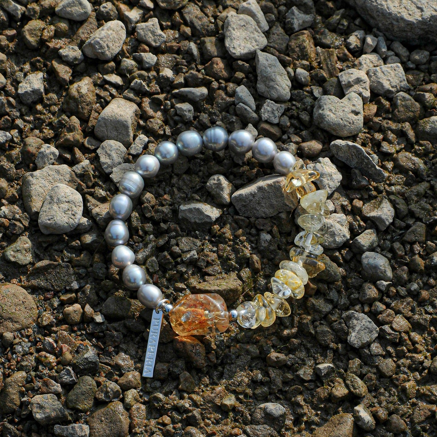 Citrine Gray Pearl Bracelet