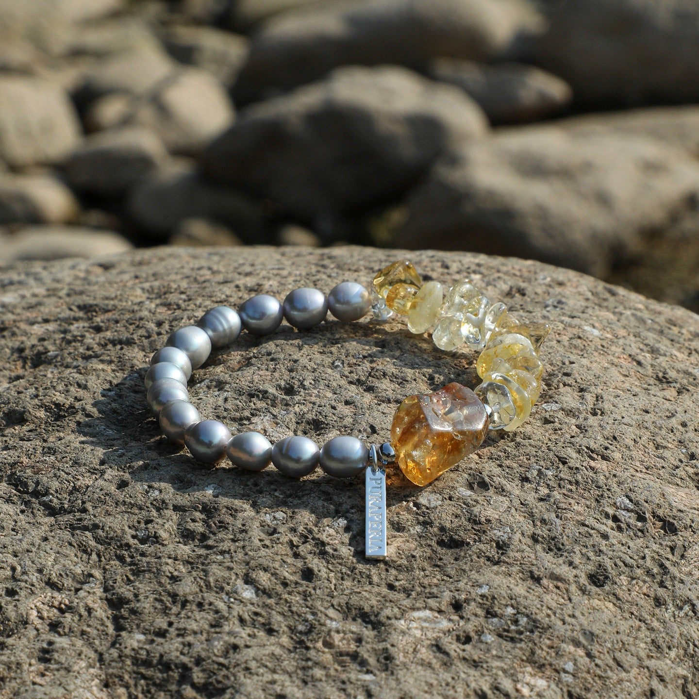 Citrine Gray Pearl Bracelet