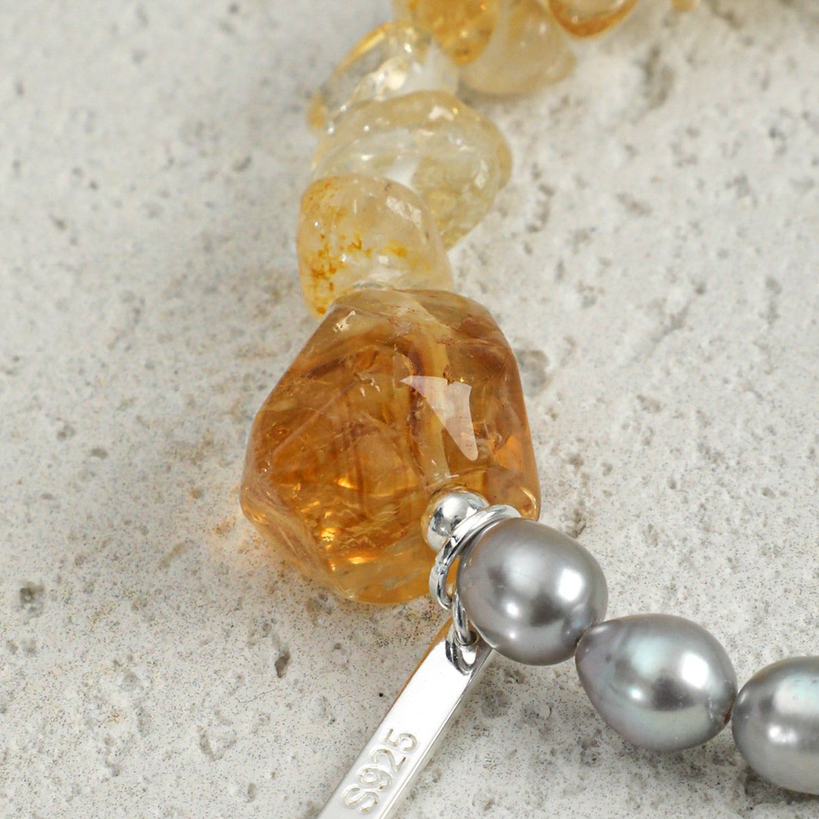 Citrine Gray Pearl Bracelet
