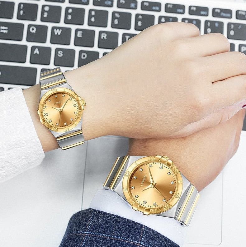 Classic Matching Watches for Couples Silver Stainless Steel Gift Set-Grainvity