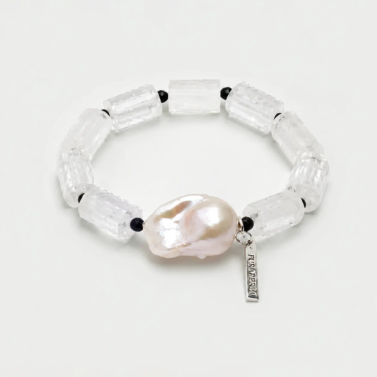 Clear Quartz Black Tourmaline Baroque Bracelet