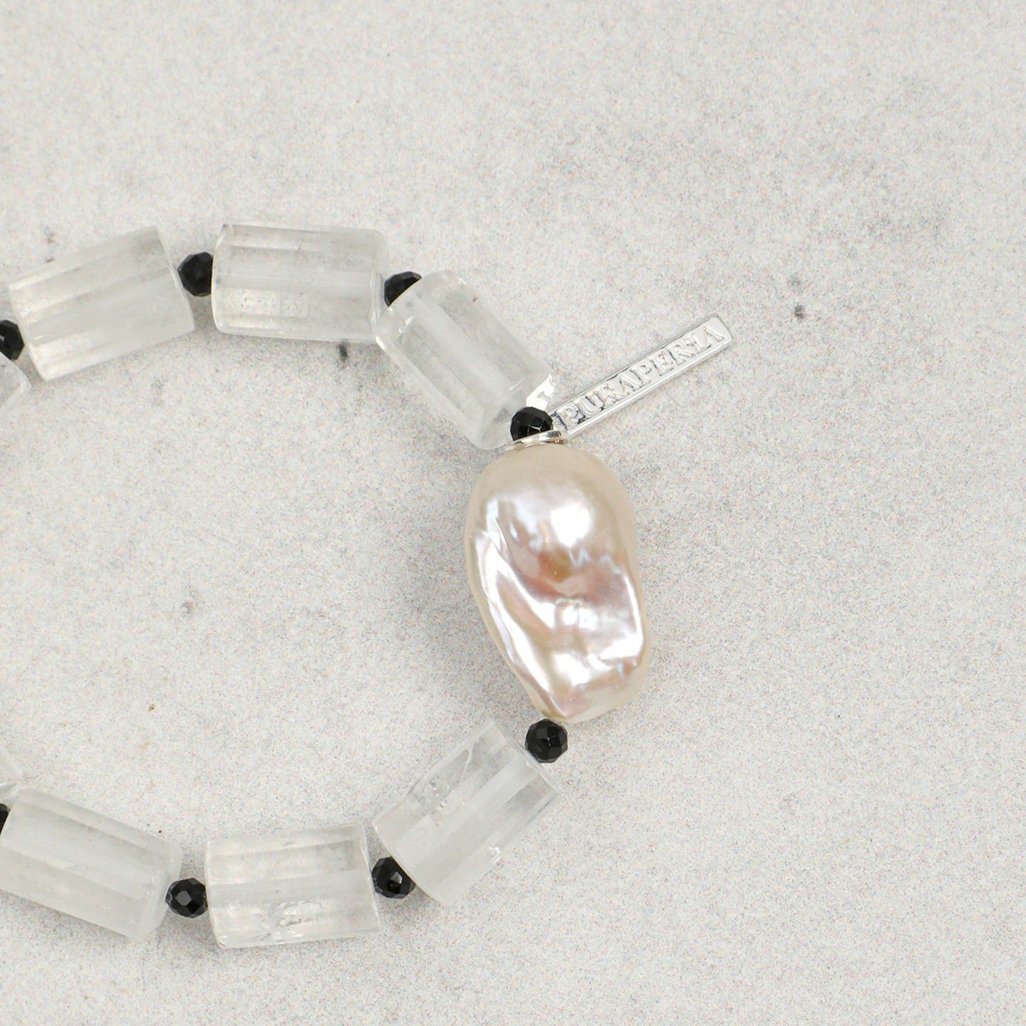 Clear Quartz Black Tourmaline Baroque Bracelet