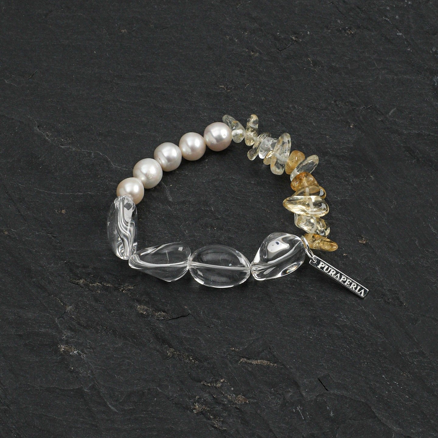 Clear Quartz Citrine Pearl Bracelet