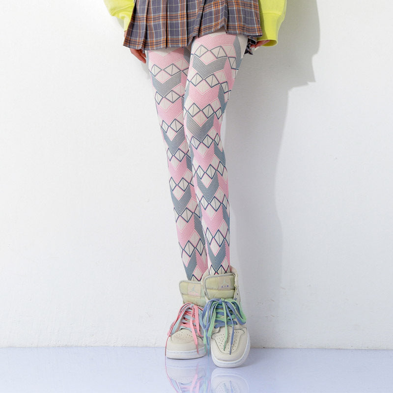 Colored Geometric  Checked Tights