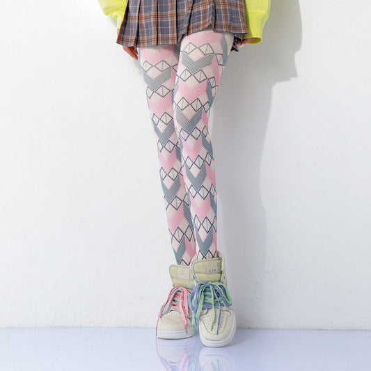 Colored Geometric  Checked Tights