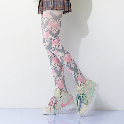 Colored Geometric  Checked Tights
