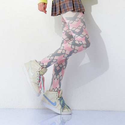 Colored Geometric  Checked Tights