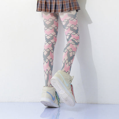 Colored Geometric  Checked Tights